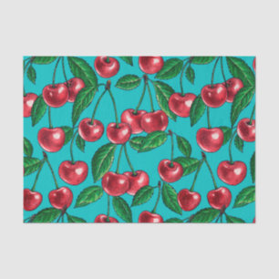 Papel De Seda Cerejas vermelhas em turquesa