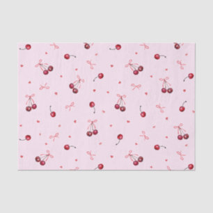 Papel De Seda Cerejas Vermelhas Fofas Corações Laços em Rosa