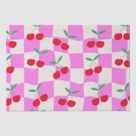 Papel De Seda Cerejas Xadrez em Tabuleiros Xadrez Cor-de-Rosa Di