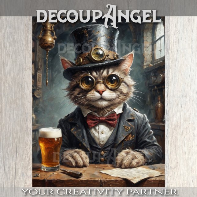 Papel De Seda Cerveja de bebendo de Gato de Dapper - Decoupage - (Criador carregado)