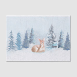 Papel De Seda Cervos chiques da aguarela do inverno na floresta