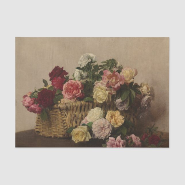 Papel De Seda Cesta de Rosas de Henri Fantin-Latour (Frente )