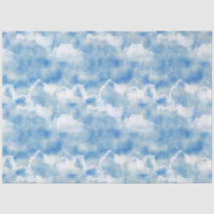 Papel De Seda Céu Azul Brilhante com Nuvens Brancas Fluffy
