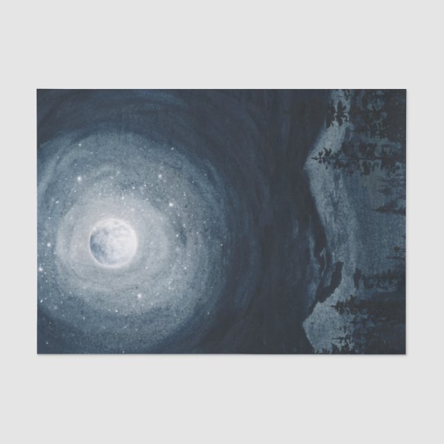 Papel De Seda Céu noturno temperamental lua cheia estrelas monta (Frente )