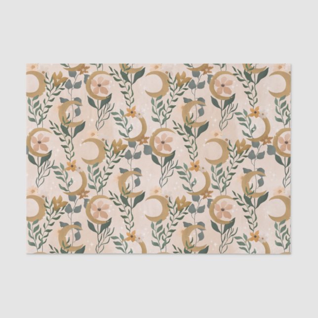 Papel De Seda Chá de Bebê Boho Blush Verde Botânico Lua Casament (Frente )