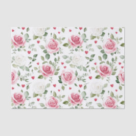 Papel De Seda Chá de Bebê Corações Florais de Rosa