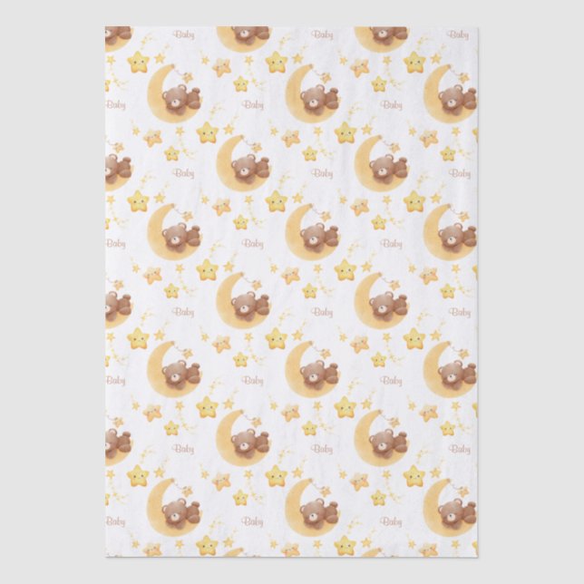 Papel De Seda Chá de Bebê do Urso de Pelúcia Personalizado Lua (Frente )