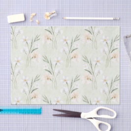 Papel De Seda Chá de Bebê Floral de Hibisco Branco Menta Cremoso