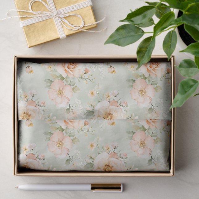 Papel De Seda Chá de Bebê Floral Rosa Peachy Mint Precioso (Presente)