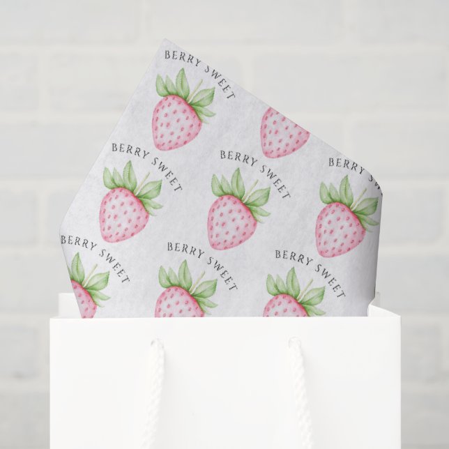 Papel De Seda Chá de Bebê Menina Morango Aquarela Doce Fruta (Sacola de presentes)