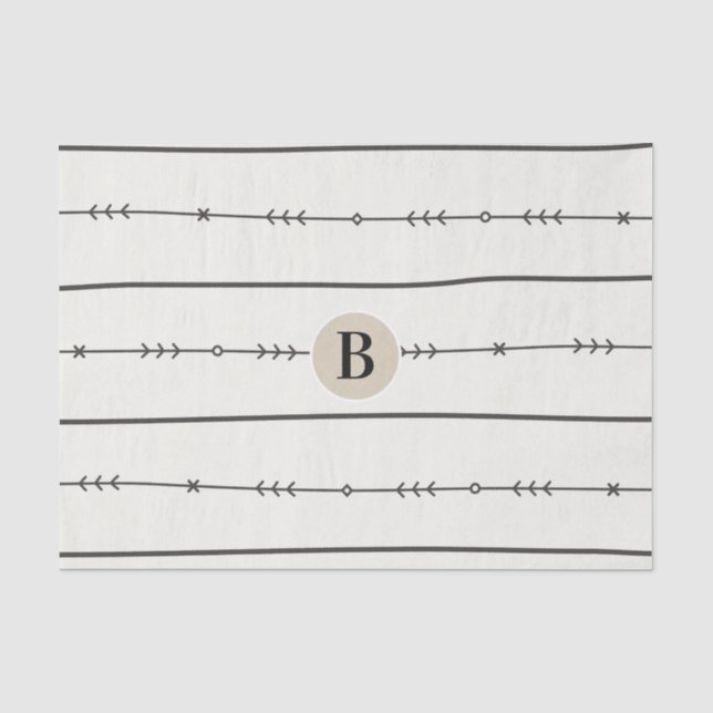 Papel De Seda Chá de Bebê Rústico Boho Chic Monograma Kraft Mode (Frente )