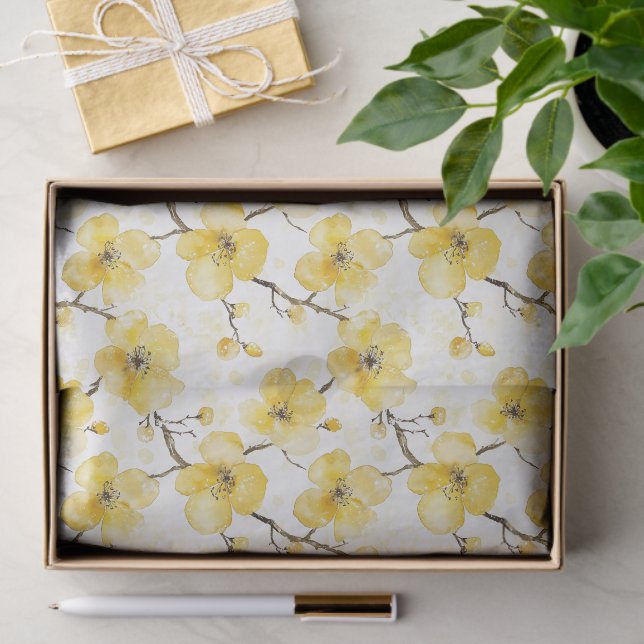 Papel De Seda Chá de Flores Amarelas Douradas para Noiva (Presente)