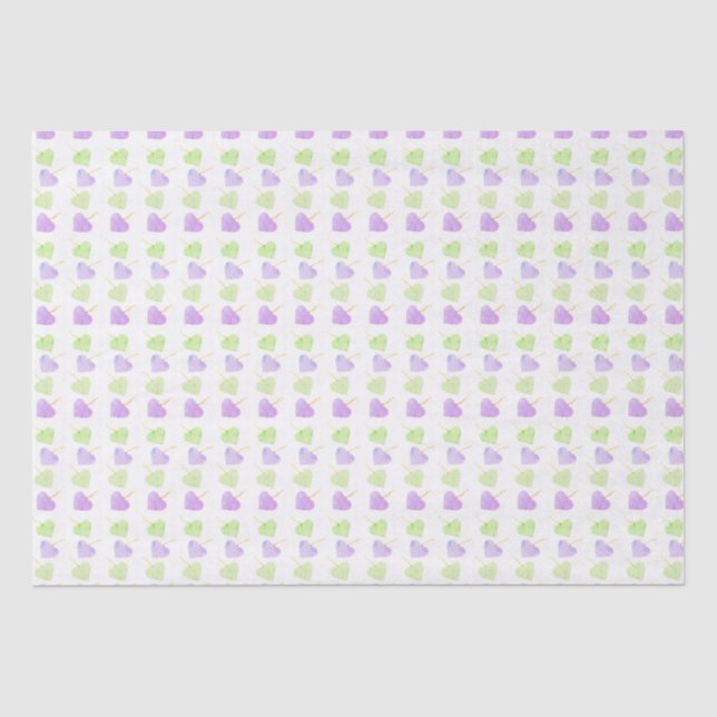 Papel De Seda Chá de fraldas Roxo e Corações Verdes (Frente )