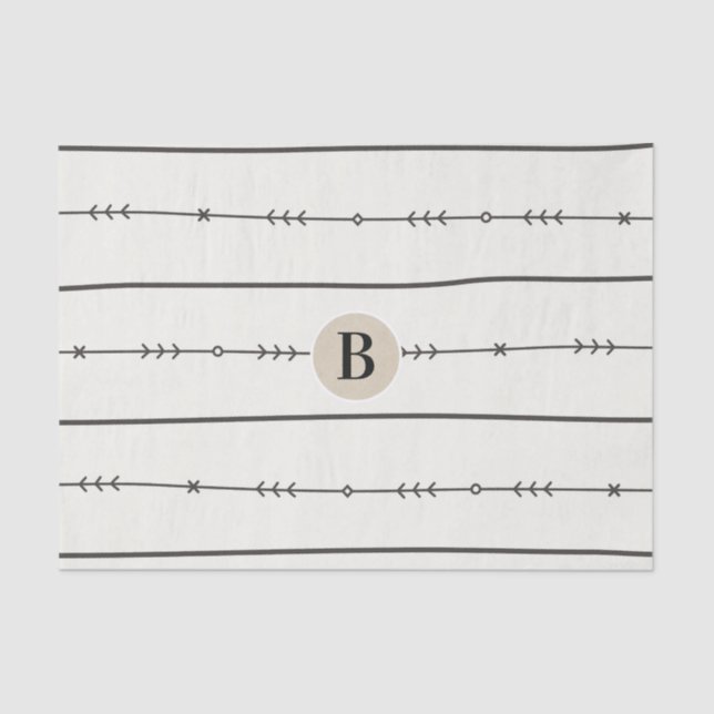 Papel De Seda Chá de fraldas Russo Boho Chic Modern Kraft Monogr (Frente )