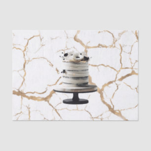 Papel De Seda Chá de panela de Bolo Floral Dourado preto e branc