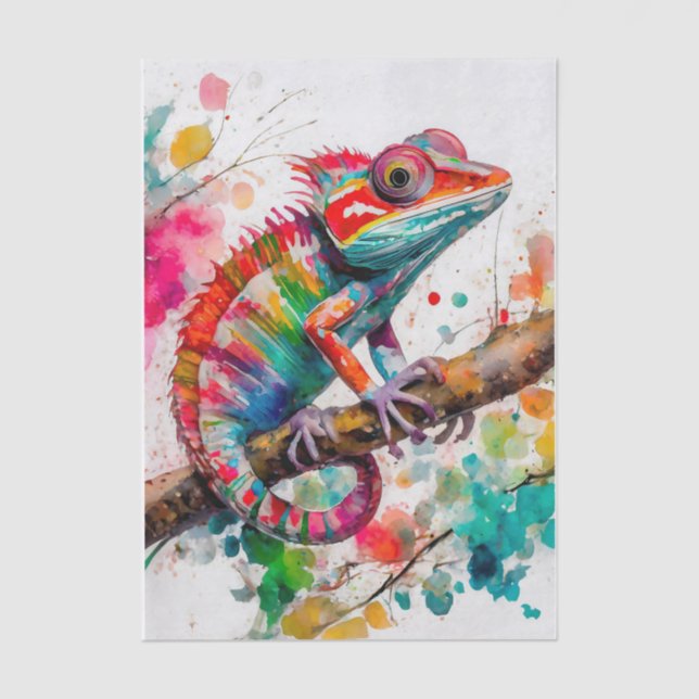 Papel De Seda Chameleão de Aquarela Vibrante - Arte da Selva Arc (Frente )