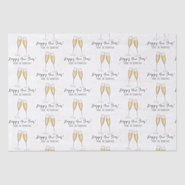 Papel De Seda Champagne de felizes anos novos Dourada (Frente )