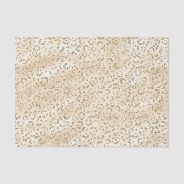 Papel De Seda Champagne Faux Glitter Leopard Print (Frente )