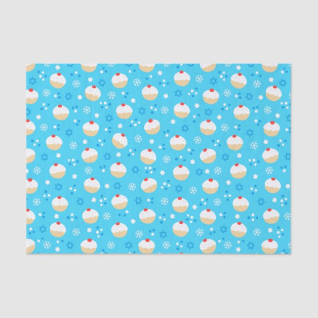 Papel De Seda Chanukah Jelly Doughnut Stars Blue (Frente )