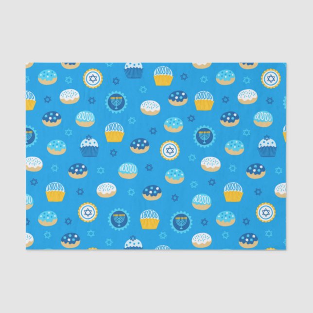 Papel De Seda Chanukah Jewish Star Cupcakes Azul (Frente )