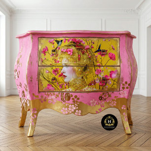 Papel De Seda Chapéu de gaiola de pássaro floral amarelo brilhan