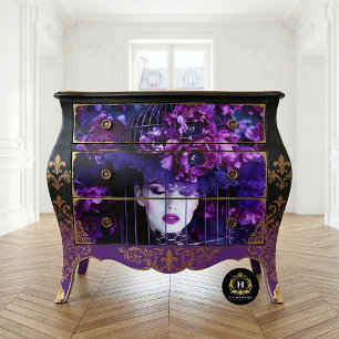 Papel De Seda Chapéu de gaiola de pássaro floral roxo luxuoso de