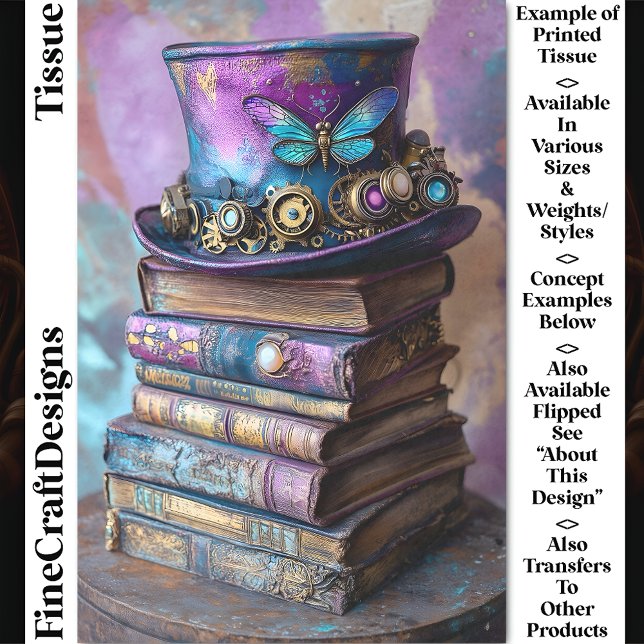 Papel De Seda Chapéu Steampunk & Livros de Fantasia  CZ5L Decoup (Criador carregado)