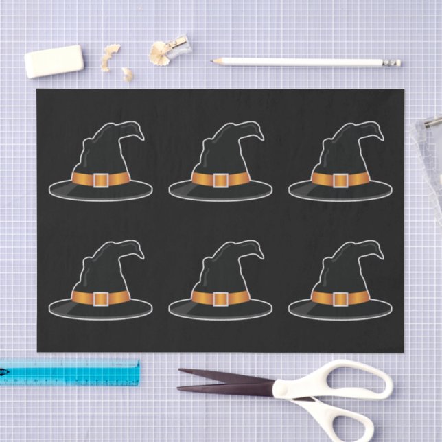 Papel De Seda Chapéus de Bruxa Laranja Padrão de Halloween (Arte )