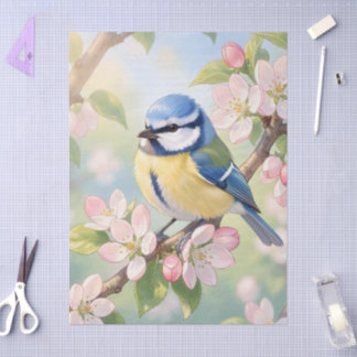 Papel De Seda Chapim-azul em Decoupage de Macieira na Primavera