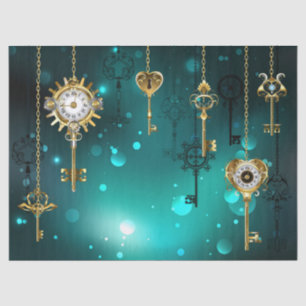 Papel De Seda Chaves de Esqueleto Anticas em Fundo Verde