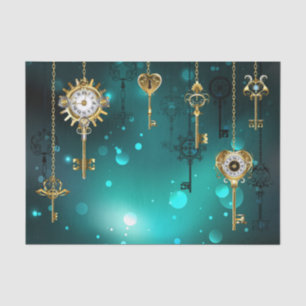 Papel De Seda Chaves de Esqueleto Anticas em Fundo Verde