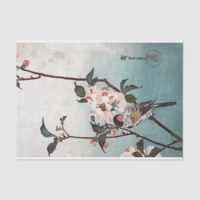 Papel De Seda Cherry Blossom & Bird, Hiroshige, Ukiyoe (Frente )