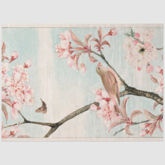 Papel De Seda Cherry Blossom Bird Vintage Bee Moth Decoupage