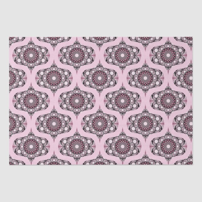 Papel De Seda Cherry Blossom Dusky Rosa Dot Mandala Retro Ogee (Frente )