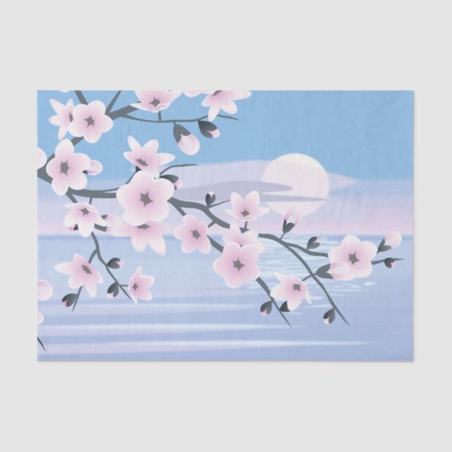 Papel De Seda Cherry Blossom Landscape Sea (Frente )