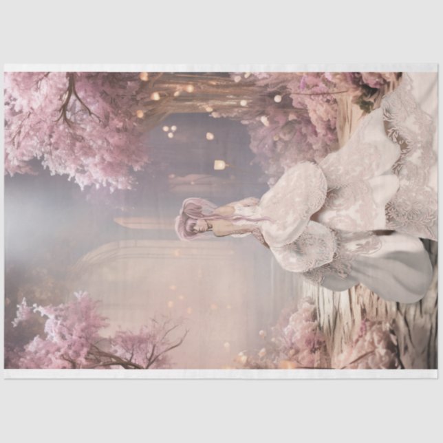 Papel De Seda Cherry Blossoma Lady em Retrato Branco (Frente )