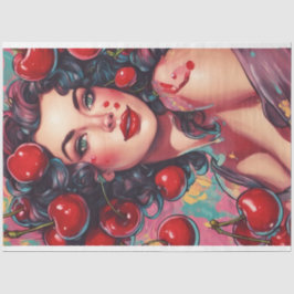 Papel De Seda Cherry Bomb Babe Pinup Retro Decoupage
