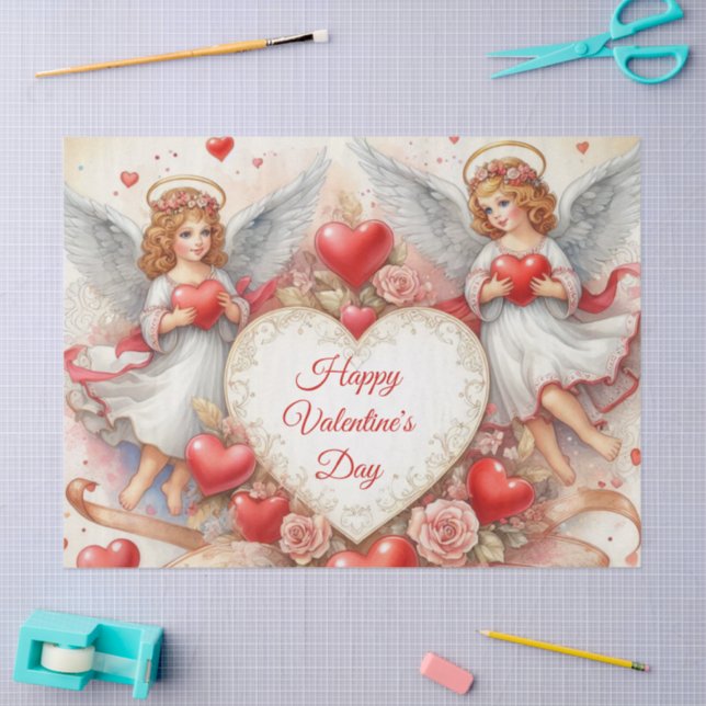 Papel De Seda Cherub Angels Valentines Day  (Arte )