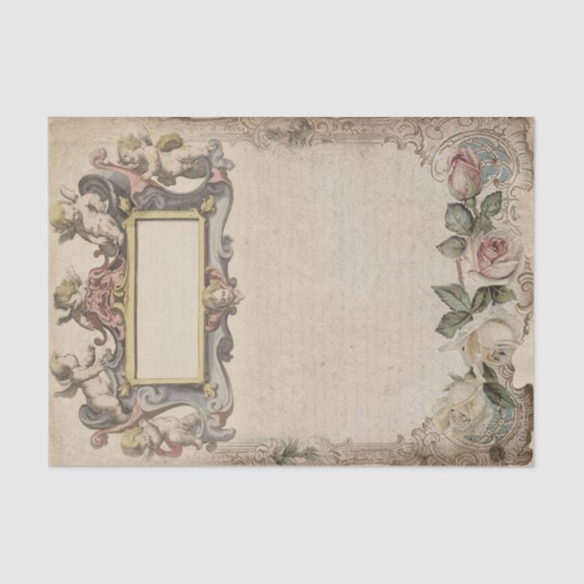 Papel De Seda Cherubs e Rosas com Script Vitoriano (Frente )