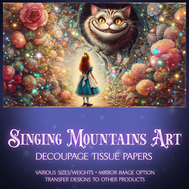 Papel De Seda Cheshire Cat and Alice Forest Talk Decoupage (Criador carregado)