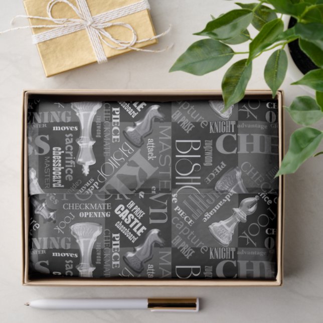 Papel De Seda Chess Termos e peças preto e branco ID784 (Presente)