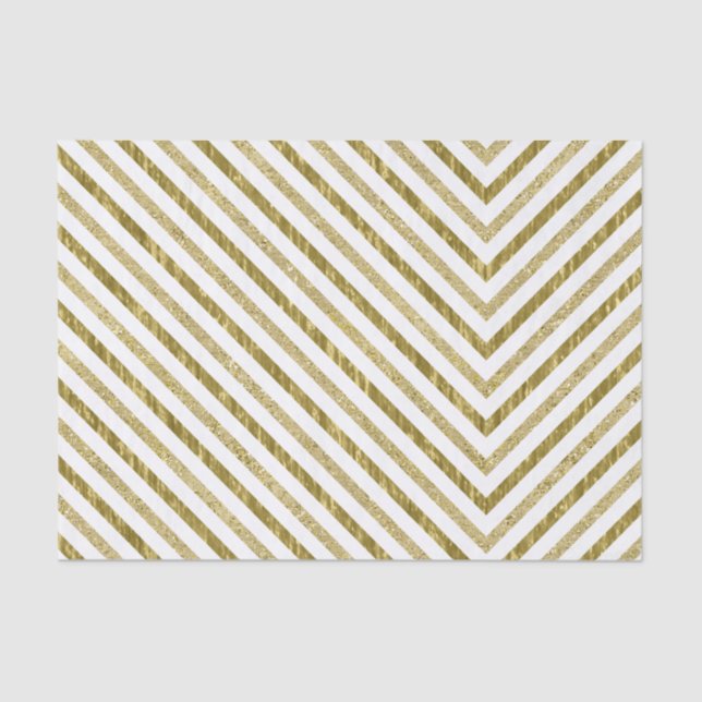 Papel De Seda Chevron Branco e Dourado (Frente )