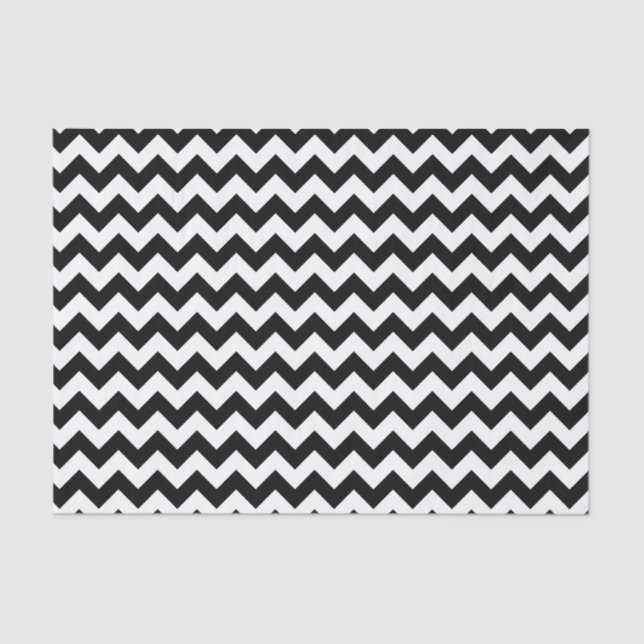 Papel De Seda Chevron Clássico Negro e Branco Tradicional Design (Frente )