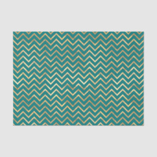 Papel De Seda Chevron Teal e Gold Foil