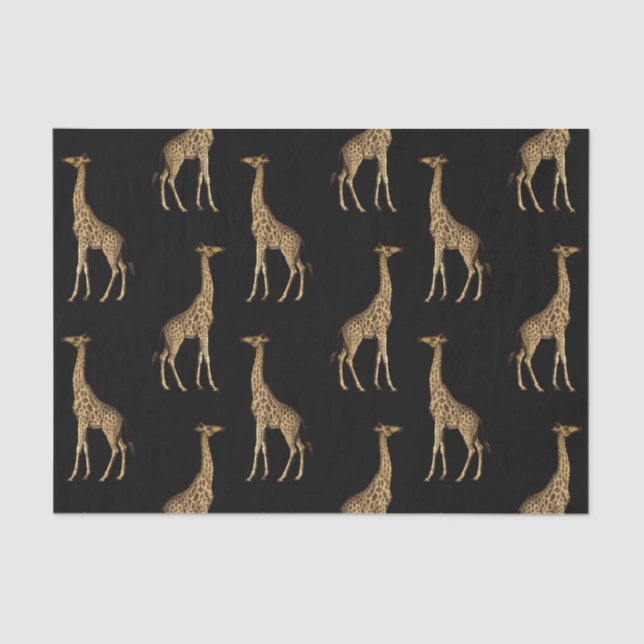 Papel De Seda Chic Black and Ouro Giraffe Impressão (Frente )