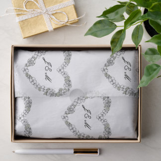 Papel De Seda Chic Black and White Floral Monogram Wedding Tissu