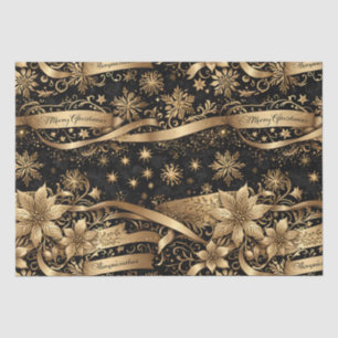 Papel De Seda Chic Black Dourado Floco de Neve Sparkle Natal Flo