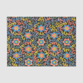 Papel De Seda Chic Black Pattern with Colorful Floral 
