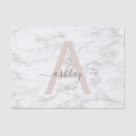 Papel De Seda Chic Blush White Marble Script Name Monogramo