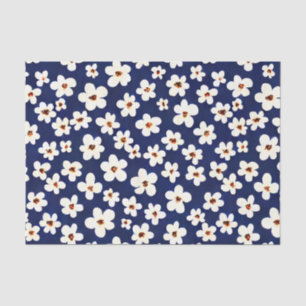 Papel De Seda Chic Boho Daisies - Padrão Azul Escuro